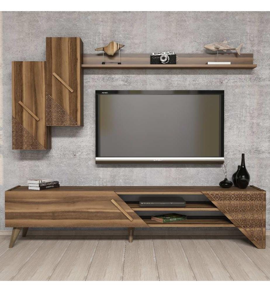 TV Unit, Walnut, Melamine Coated Particle Board