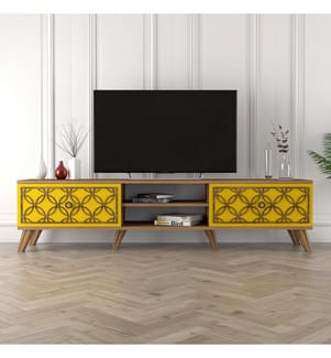 Nussbaumfarbe,Gelb, Tv Schränke, 44X180X35 cm, Melaminbeschichtete Partikelplatte