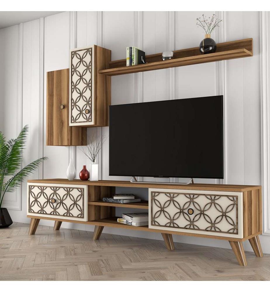 TV Unit, WalnutCream, Melamine Coated Particle Board