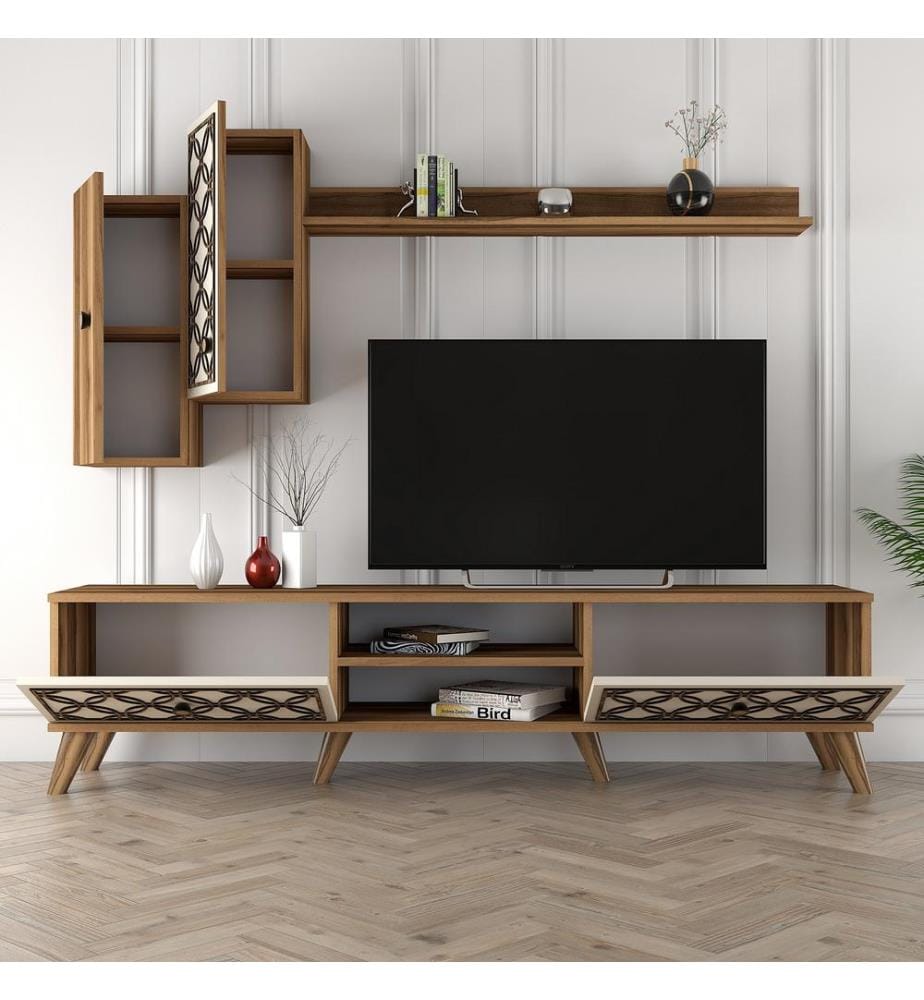 TV Unit, WalnutCream, Melamine Coated Particle Board