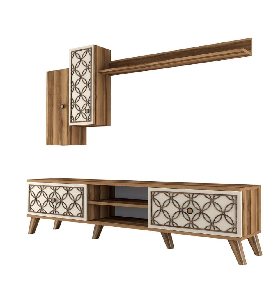 TV Unit, WalnutCream, Melamine Coated Particle Board