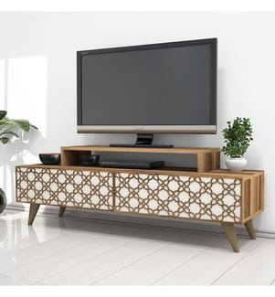 Nussbaumfarbe,Creme, Tv Schränke, 48,8X140X41,8 cm, Melaminbeschichtete Partikelplatte