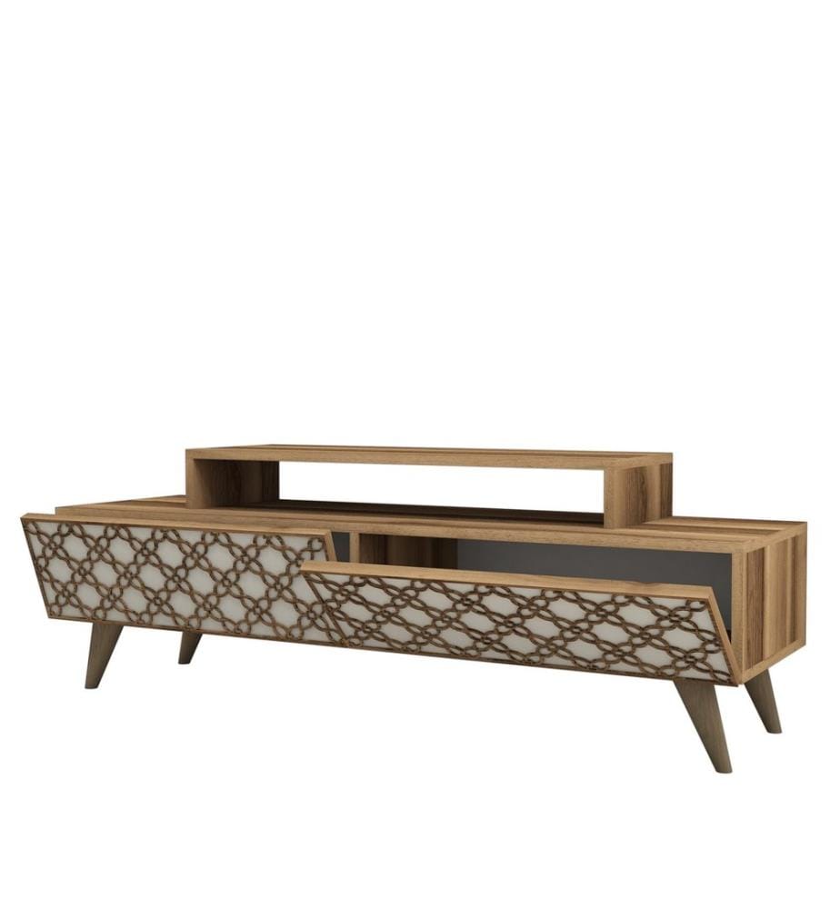 Nussbaumfarbe,Creme, Tv Schränke, 48,8X140X41,8 cm, Melaminbeschichtete Partikelplatte