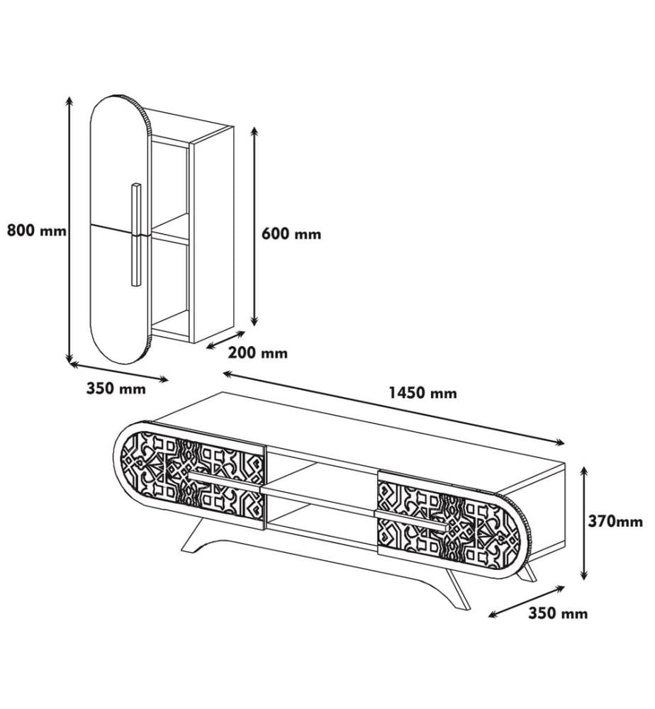 TV Unit, WalnutWhite, Melamine Coated Particle Board