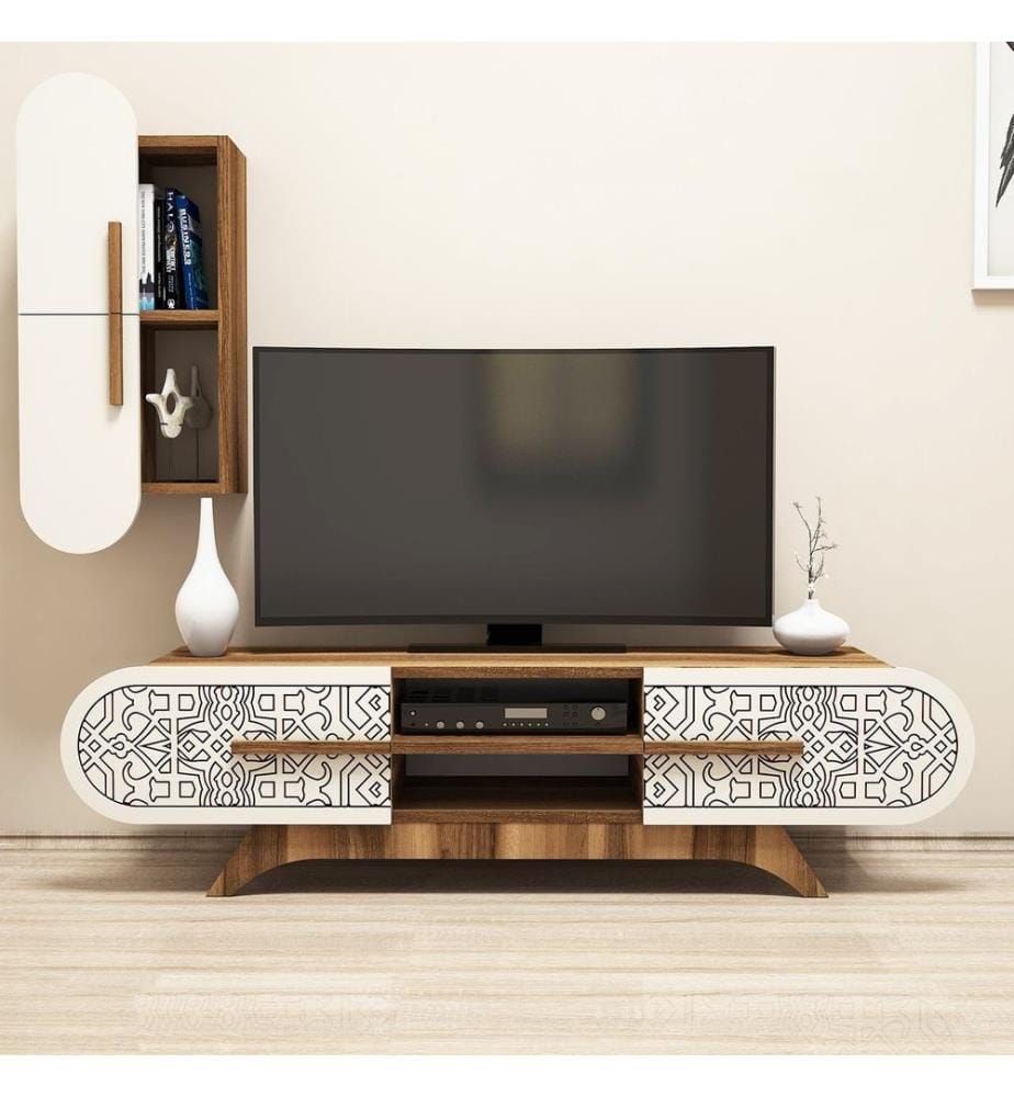 TV Unit, WalnutCream, Melamine Coated Particle Board