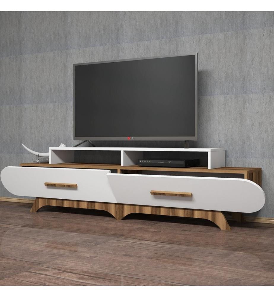 Nussbaumfarbe,Weiss, Tv Schränke, 50X205X36,8 cm, Melaminbeschichtete Partikelplatte