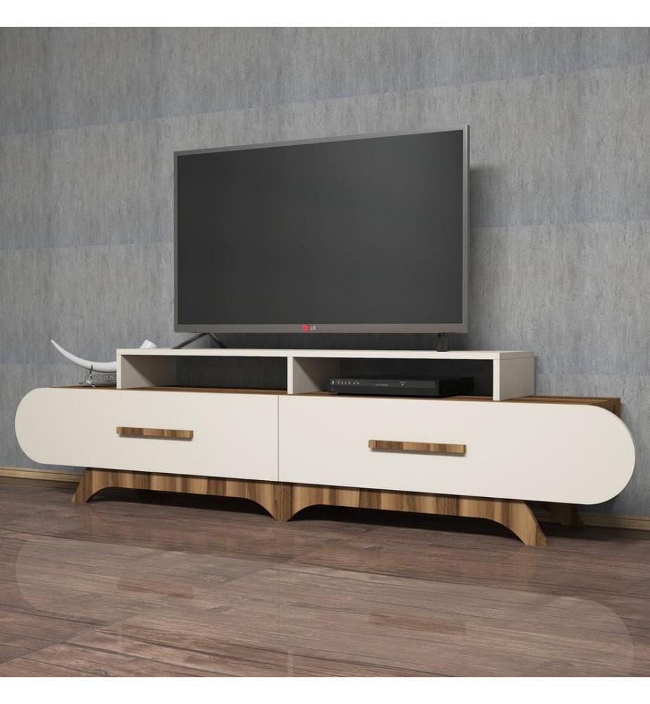 Nussbaumfarbe,Creme, Tv Schränke, 50X205X36,8 cm, Melaminbeschichtete Partikelplatte