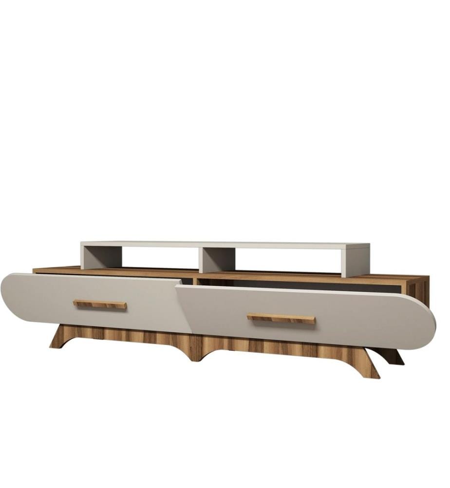Nussbaumfarbe,Creme, Tv Schränke, 50X205X36,8 cm, Melaminbeschichtete Partikelplatte