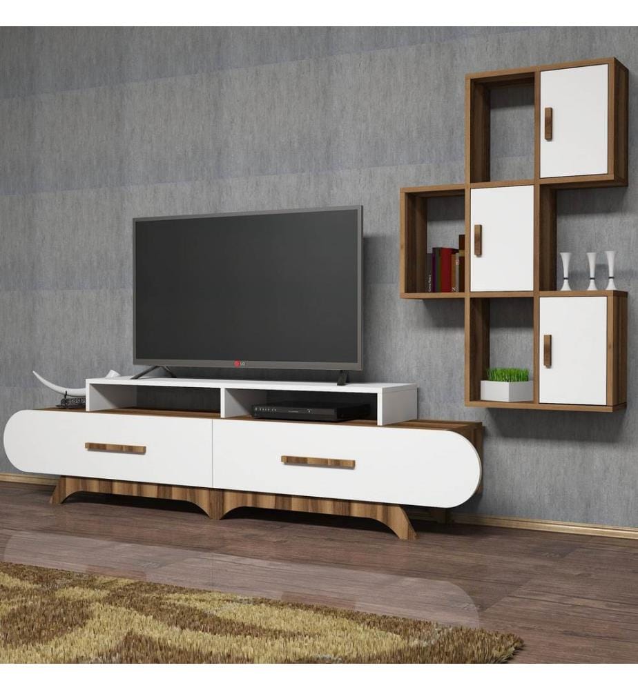 Nussbaumfarbe,Weiss, Tv Schränke, 50X205X36,8 cm, Melaminbeschichtete Partikelplatte