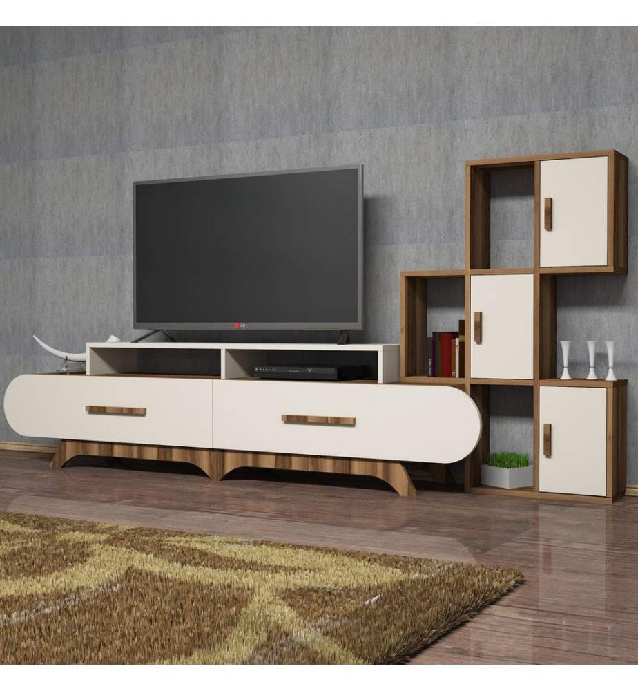 Nussbaumfarbe,Creme, Tv Schränke, 50X205X36,8 cm, Melaminbeschichtete Partikelplatte