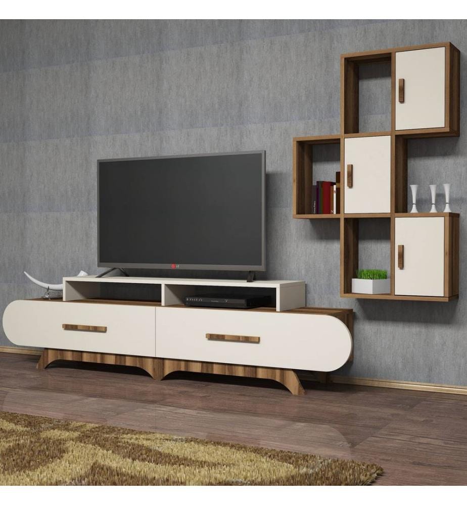 Nussbaumfarbe,Creme, Tv Schränke, 50X205X36,8 cm, Melaminbeschichtete Partikelplatte