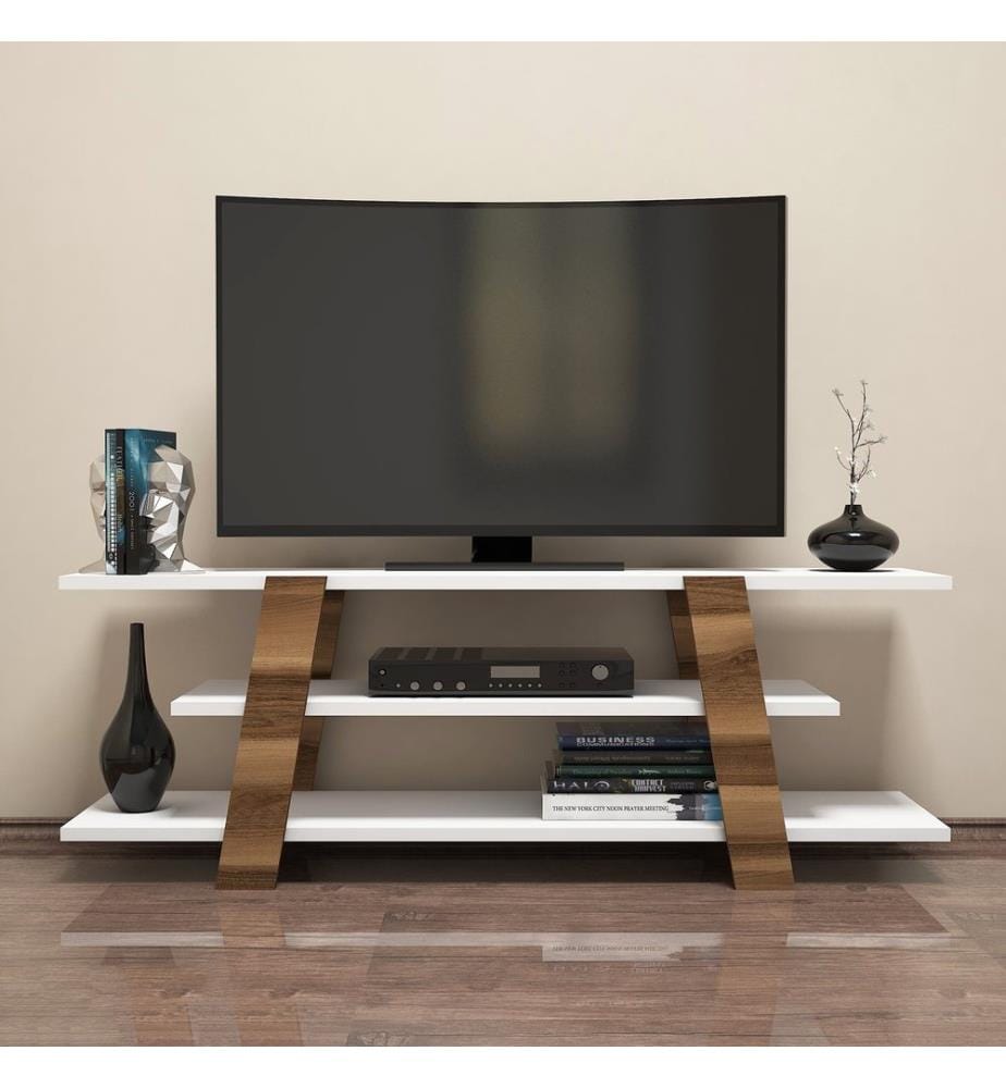 Nussbaumfarbe,Weiss, Tv Schränke, 42X120X33,6 cm, Melaminbeschichtete Partikelplatte