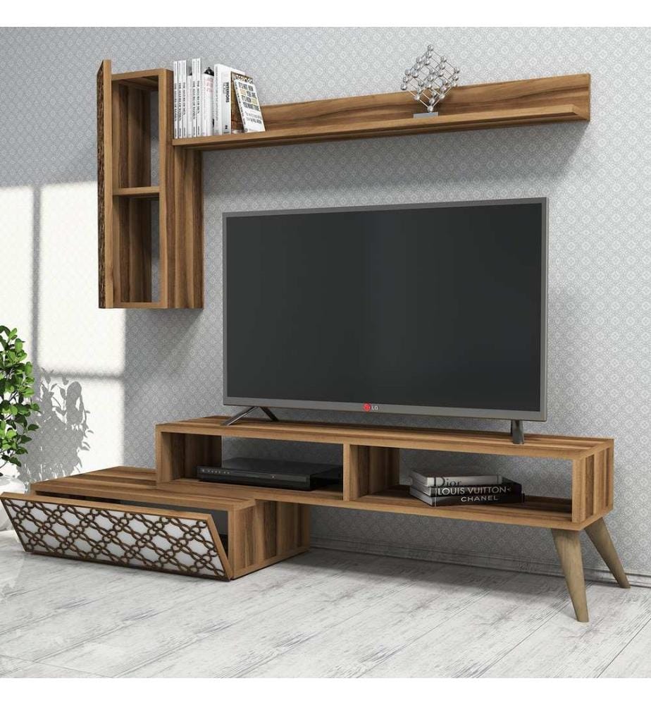 Nussbaumfarbe,Weiss, Tv Schränke, 37,8X150X37,2 cm, Melaminbeschichtete Partikelplatte