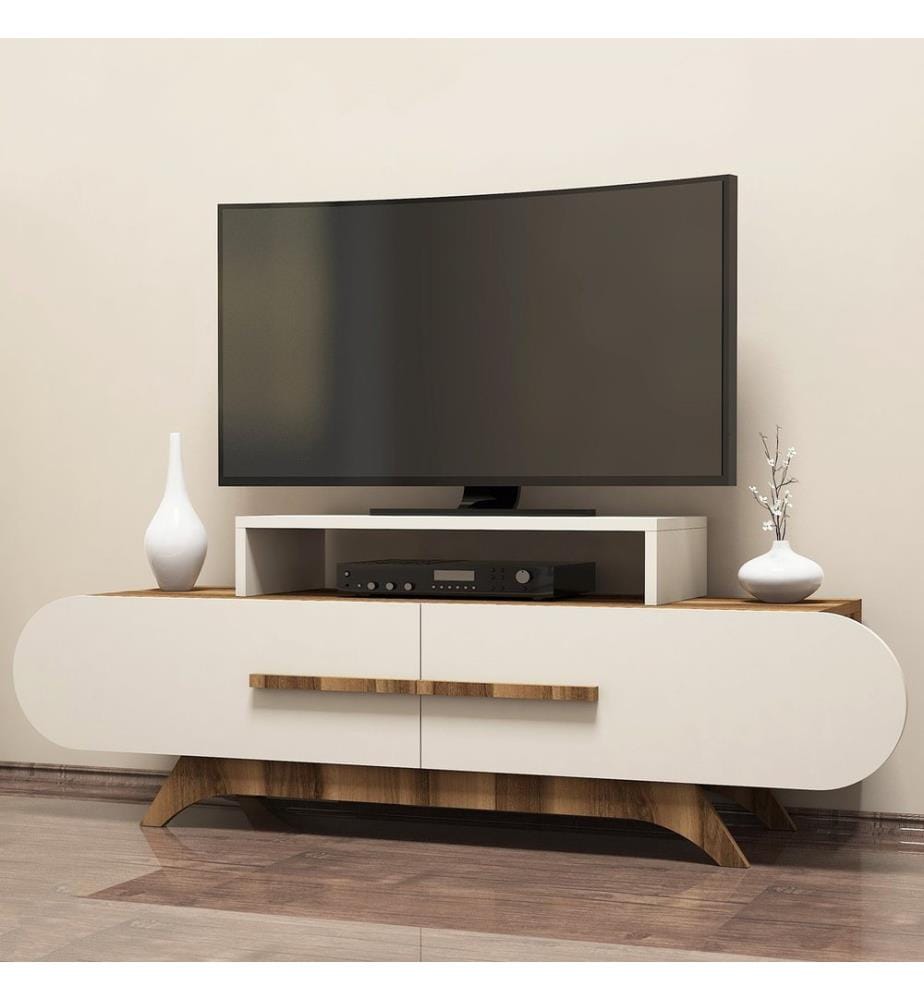 Nussbaumfarbe,Creme, Tv Schränke, 49,8X145X36,8 cm, Melaminbeschichtete Partikelplatte