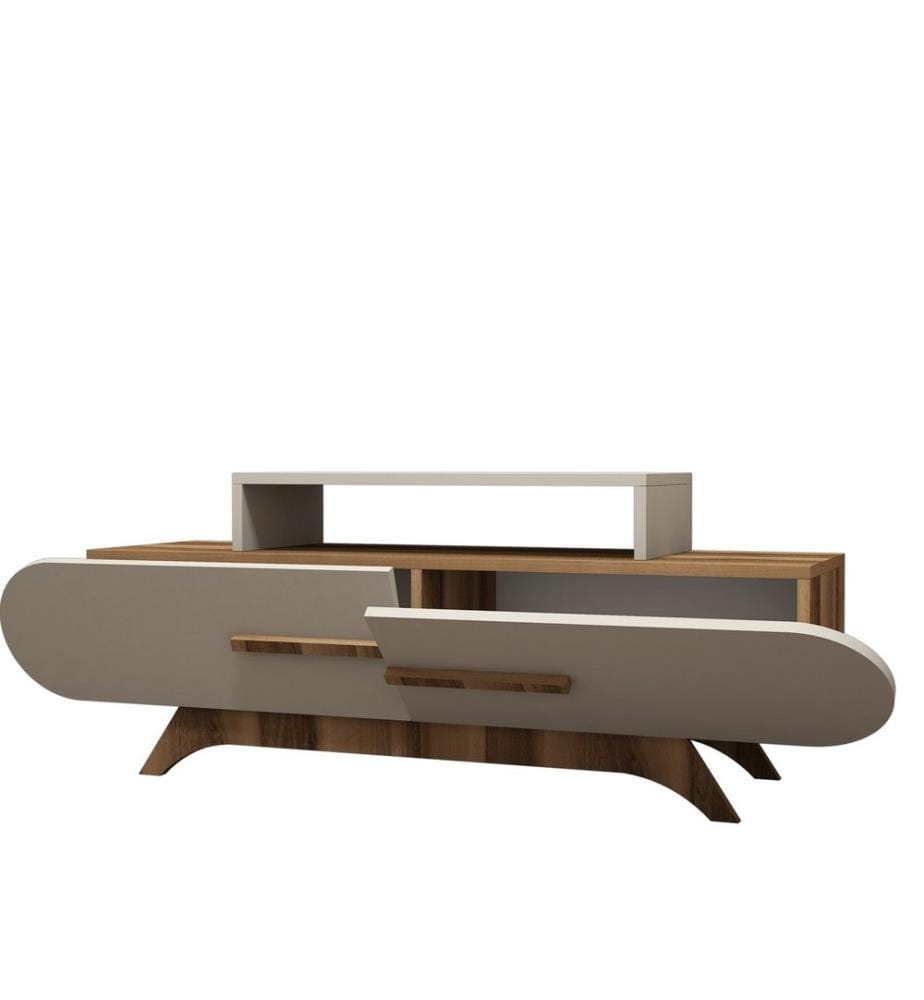 Nussbaumfarbe,Creme, Tv Schränke, 49,8X145X36,8 cm, Melaminbeschichtete Partikelplatte