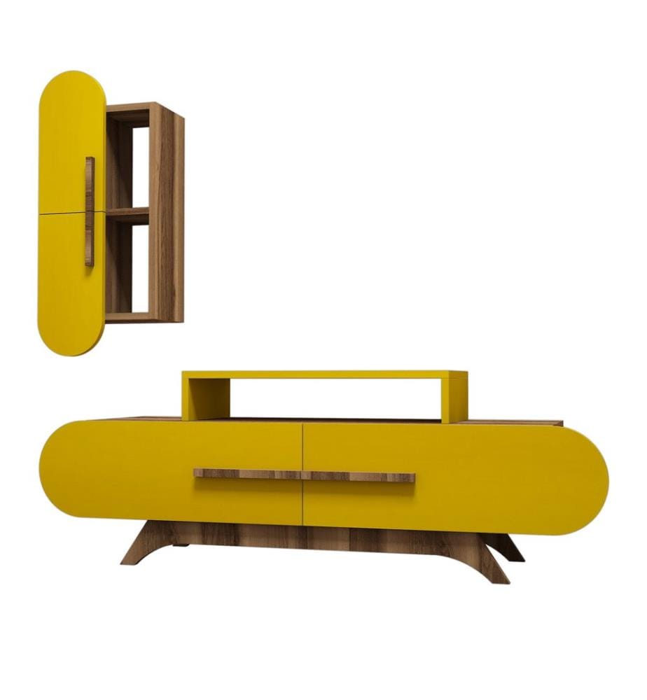 Nussbaumfarbe,Gelb, Tv Schränke, 49,8X145X36,8 cm, Melaminbeschichtete Partikelplatte