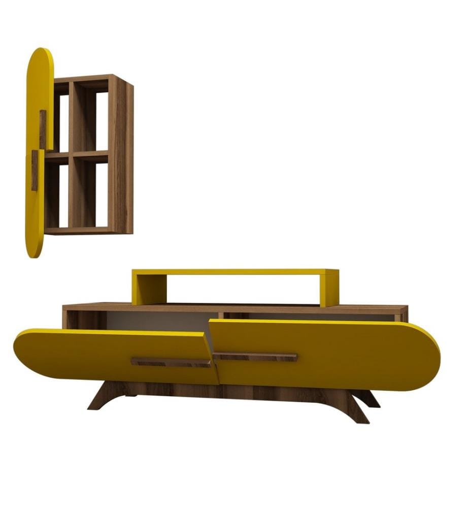 Nussbaumfarbe,Gelb, Tv Schränke, 49,8X145X36,8 cm, Melaminbeschichtete Partikelplatte