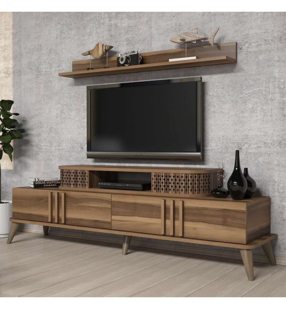 Nussbaumfarbe, Tv Schränke, 51,6X168X39 cm, Melaminbeschichtete Partikelplatte