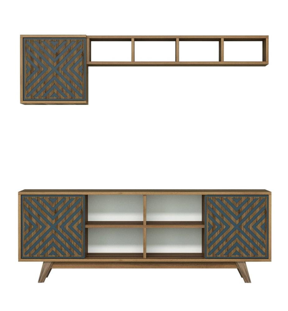 Nussbaumfarbe,Blau, Tv Schränke, 56,2X160X35 cm, Melaminbeschichtete Partikelplatte