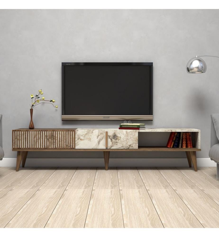 Couleur Noix, Blanc, Armoires Tv, 40X180X35 cm, Plaque De Particules Enrobée De Mélamine