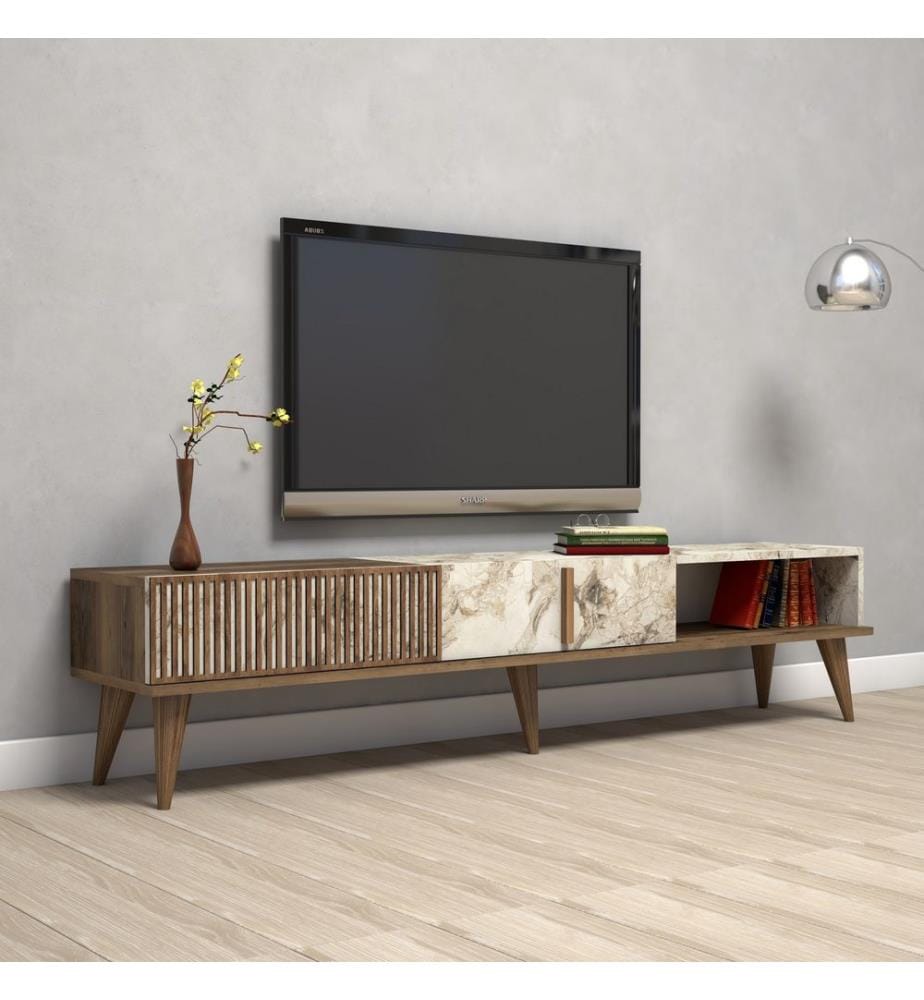 Couleur Noix, Blanc, Armoires Tv, 40X180X35 cm, Plaque De Particules Enrobée De Mélamine