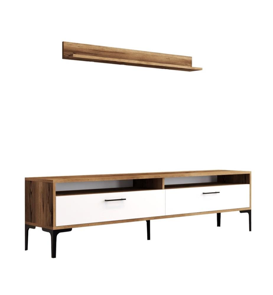 Nussbaumfarbe,Weiss, Tv Schränke, 47X180X35 cm, Melaminbeschichtete Partikelplatte