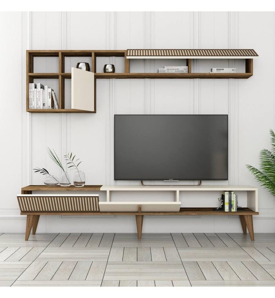TV-Element, Nussbaum, Creme, Spanplatte mit Melaminharzbeschichtung