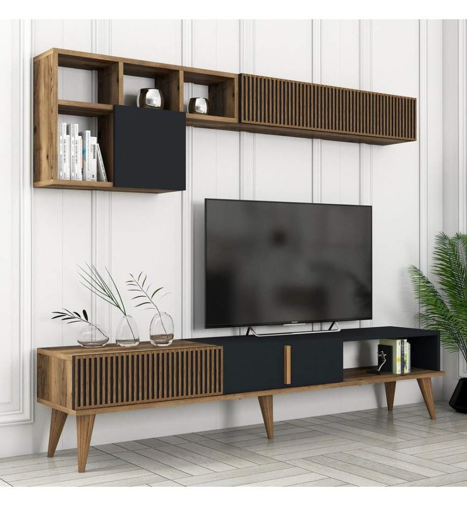 TV-Element, Nussbaum, Anthrazit, Melaminharzbeschichtete Spanplatte