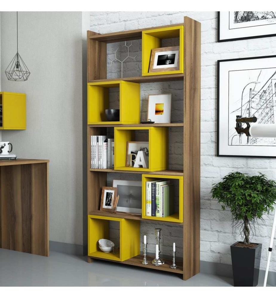 Bookshelf, WalnutYellow, Melamine Coated Particle Board