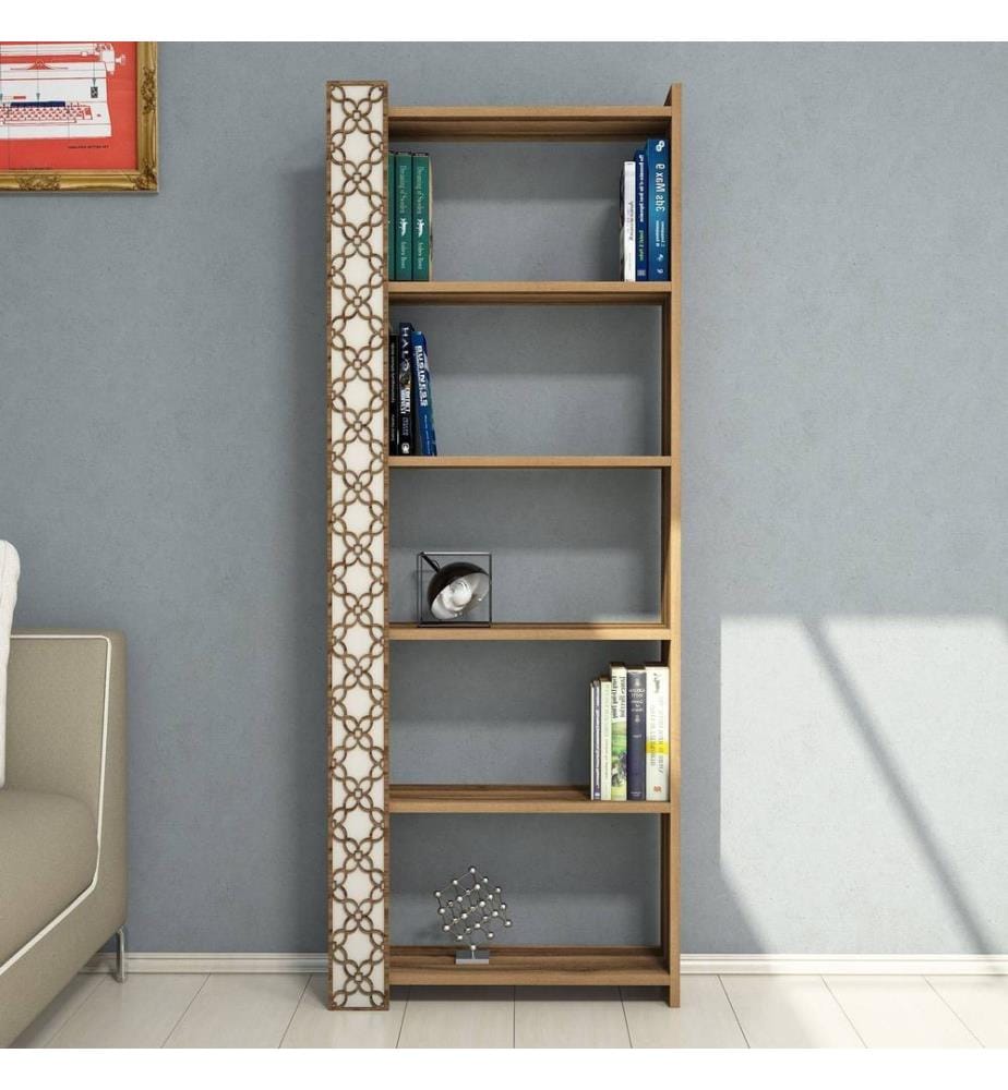 Nussbaumfarbe,Creme, Bücherregale, 170X64,6X24,2 cm, Melaminbeschichtete Partikelplatte
