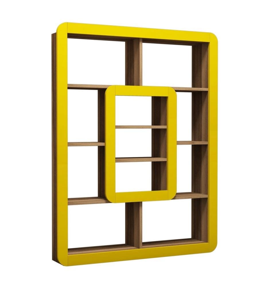 Nussbaumfarbe,Gelb, Bücherregale, 140X108,4X21,8 cm, Melaminbeschichtete Partikelplatte