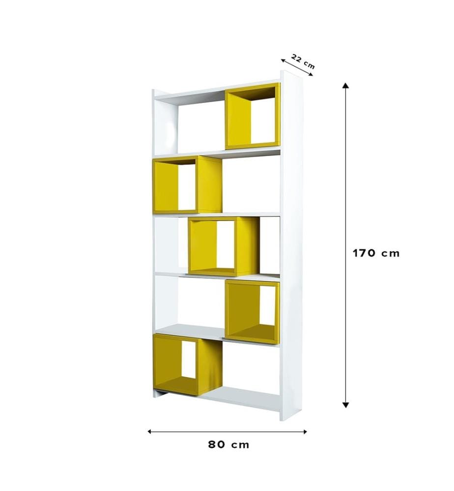 White, Yellow, Booksheln, 170X80X22 cm, Piastra Di Particelle Rivestita Con Melamina