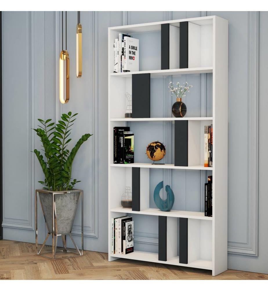 Bianco, Antracite, Librerie, 180X90X20 cm, Piastra Di Particelle Con Rivestimento Melamina