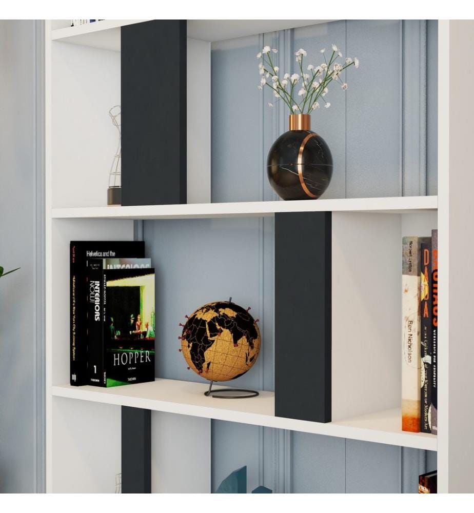 Bianco, Antracite, Librerie, 180X90X20 cm, Piastra Di Particelle Con Rivestimento Melamina