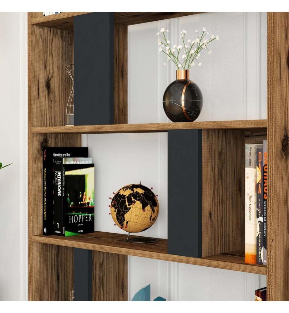 Nussbaumfarbe,Anthrazit, Bücherregale, 180X90X20 cm, Melaminbeschichtete Partikelplatte