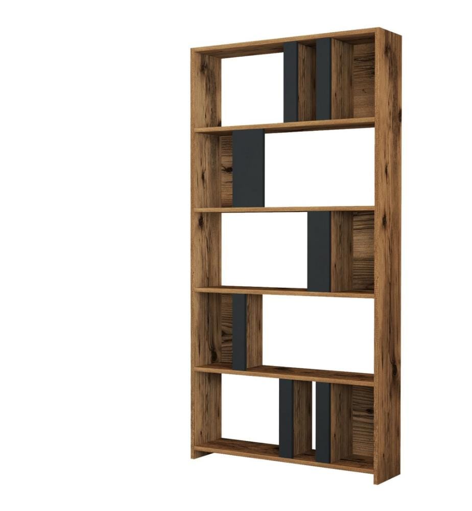 Nussbaumfarbe,Anthrazit, Bücherregale, 180X90X20 cm, Melaminbeschichtete Partikelplatte