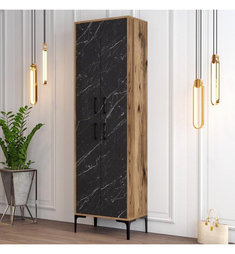 Nussbaumfarbe,Schwarz, Schuhschränke, 200X60X35 cm, Melaminbeschichtete Partikelplatte