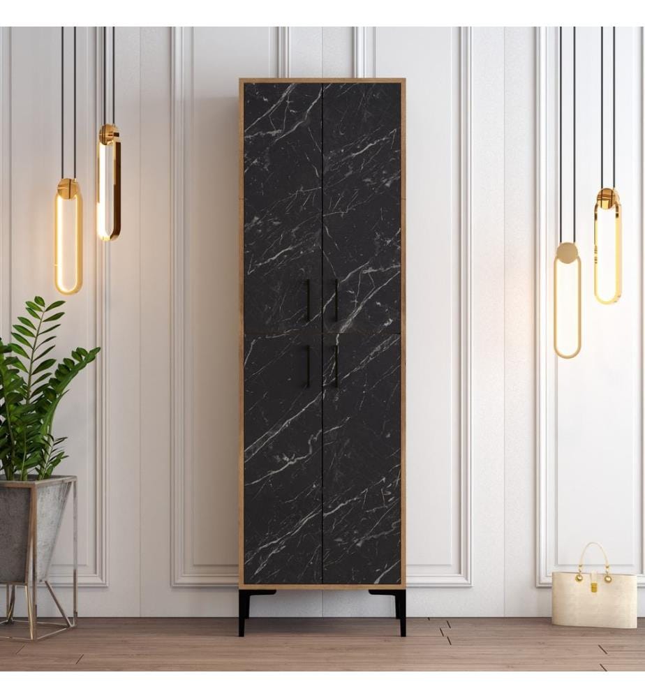 Nussbaumfarbe,Schwarz, Schuhschränke, 200X60X35 cm, Melaminbeschichtete Partikelplatte
