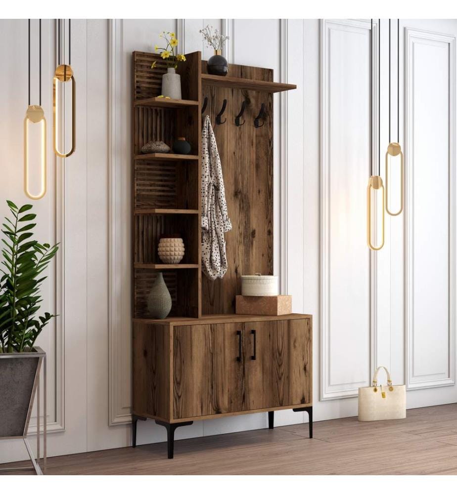 Hall Stand, Walnut, Melamine Coated Particle Board