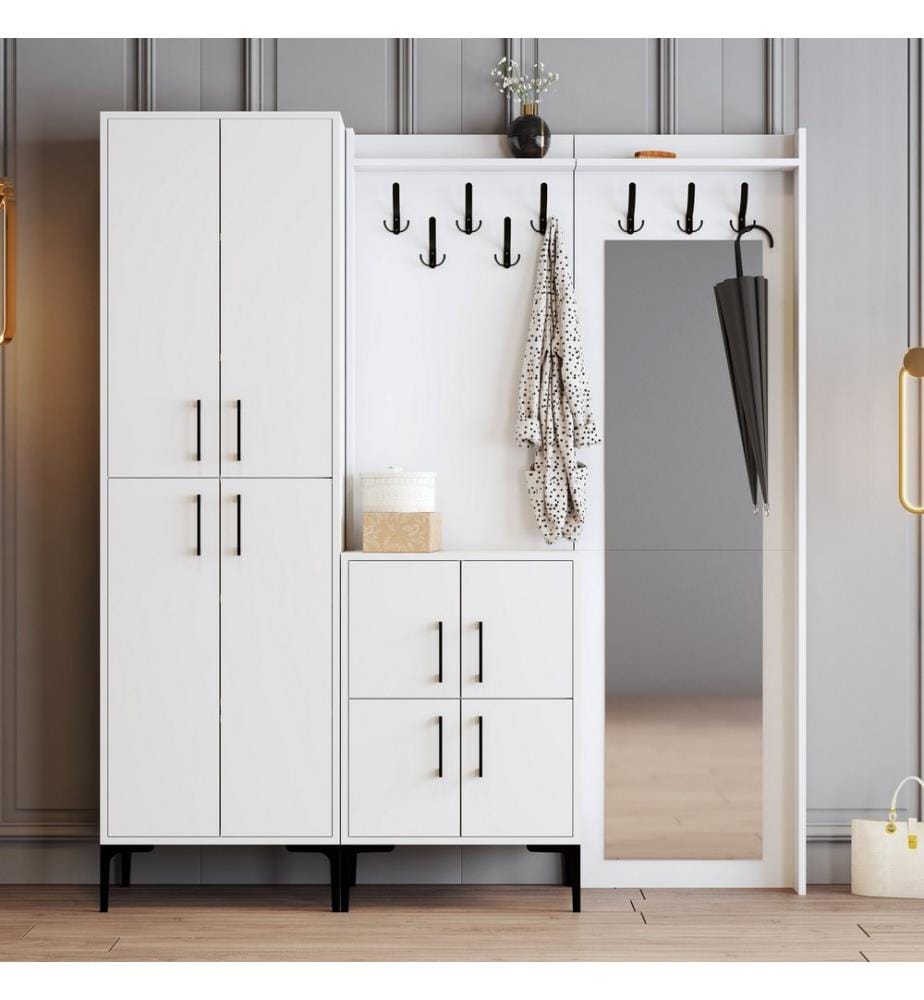 Bianco, Supporto Per La Guardia Di Guardaroba, 200X180X35 cm, Piastra Di Particelle Con Rivestimento Melamina