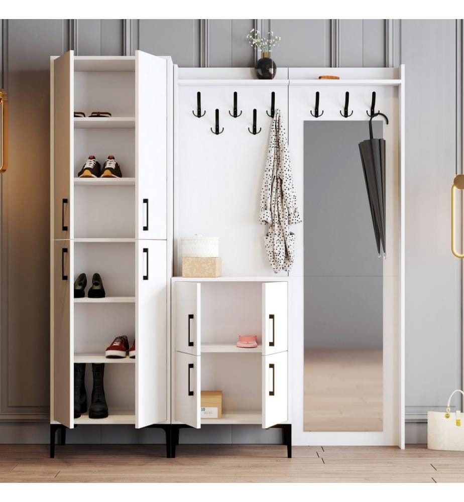 Bianco, Supporto Per La Guardia Di Guardaroba, 200X180X35 cm, Piastra Di Particelle Con Rivestimento Melamina