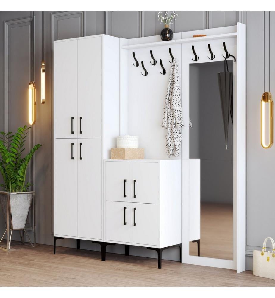 Bianco, Supporto Per La Guardia Di Guardaroba, 200X180X35 cm, Piastra Di Particelle Con Rivestimento Melamina