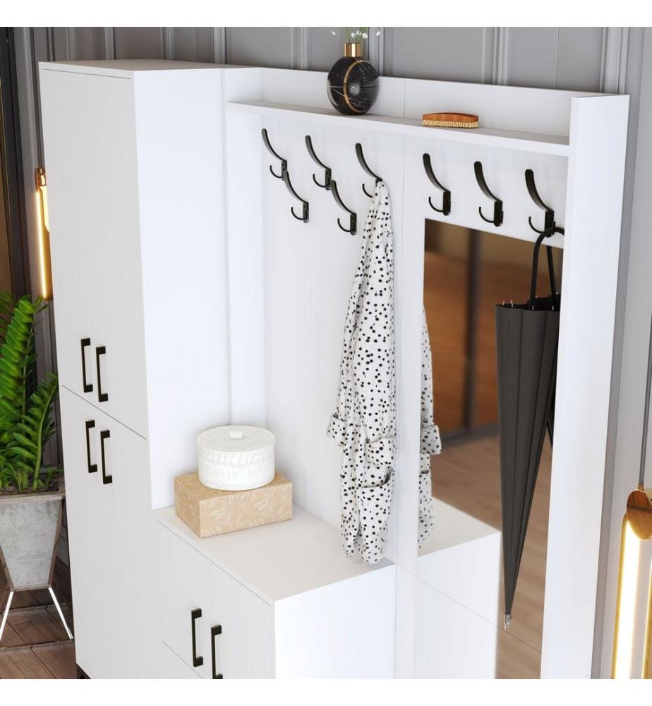 Bianco, Supporto Per La Guardia Di Guardaroba, 200X180X35 cm, Piastra Di Particelle Con Rivestimento Melamina