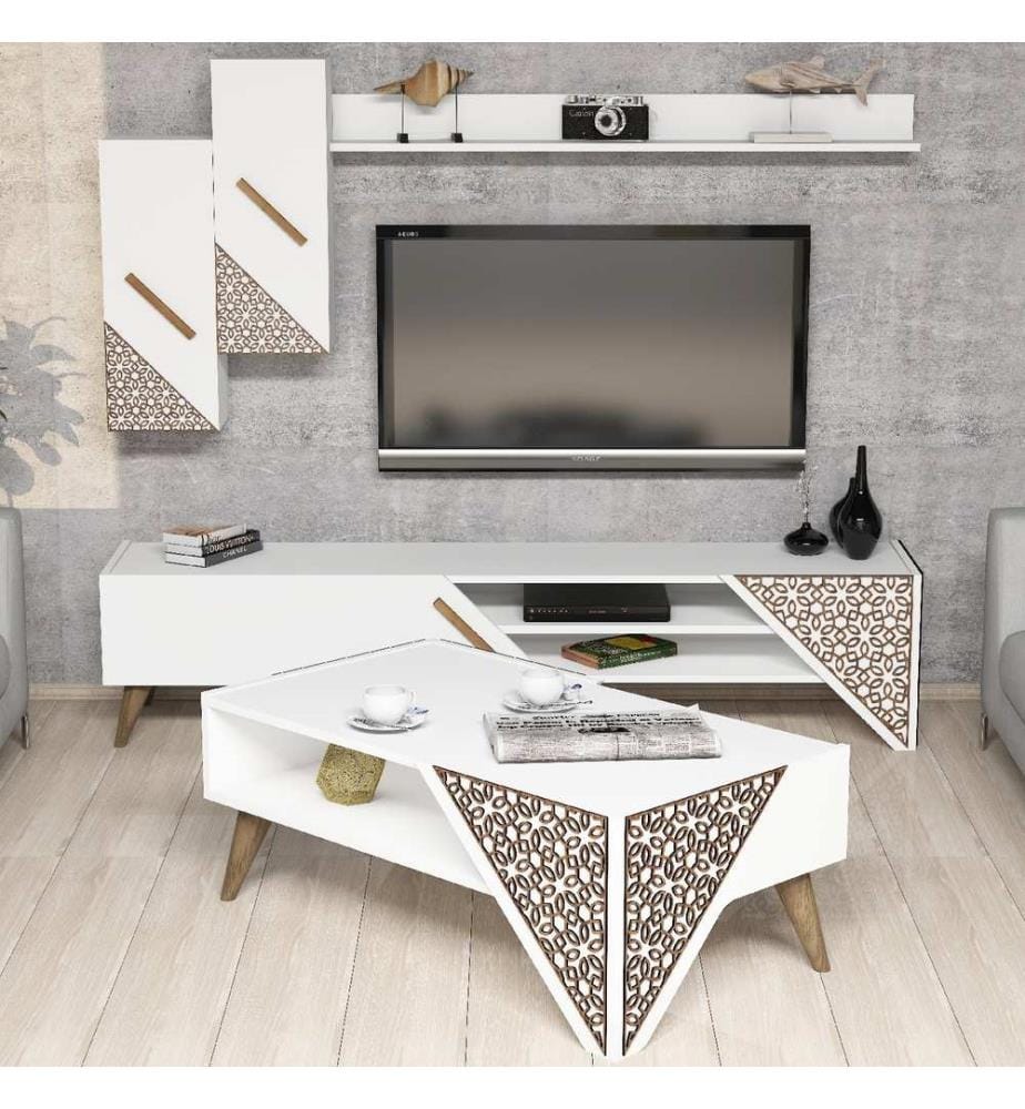 Blanc, Salon, 40X180X37 cm, Plaque De Particules Enrobée De Mélamine