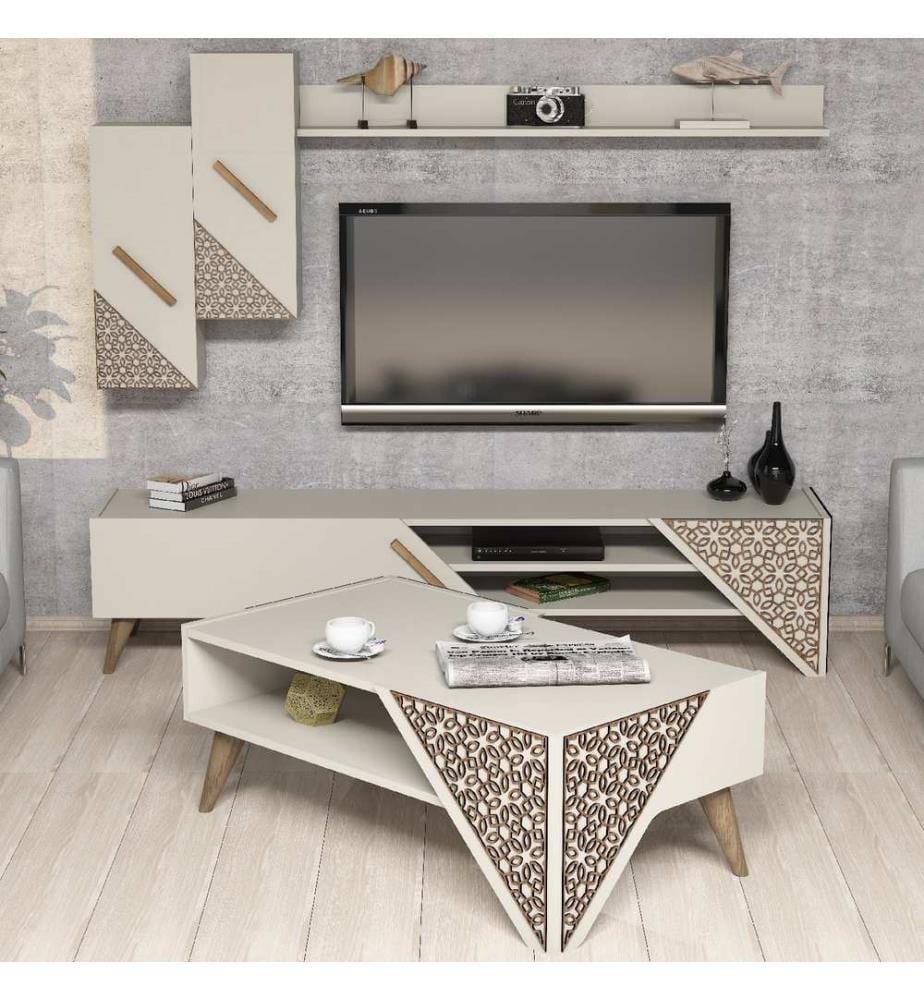Crème, Salon, 40X180X37 cm, Plaque De Particules Enrobée De Mélamine
