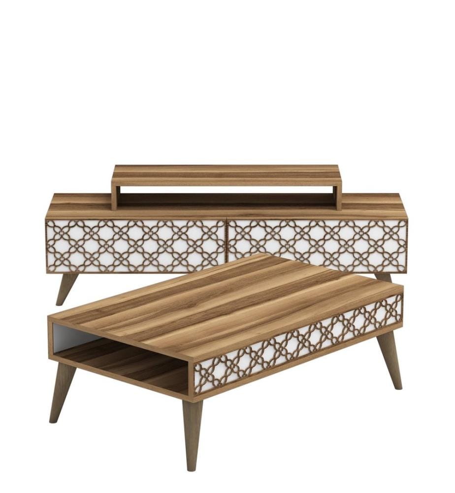 Nussbaumfarbe,Weiss, Wohnzimmer, 48,8X140X41,8 cm, Melaminbeschichtete Partikelplatte