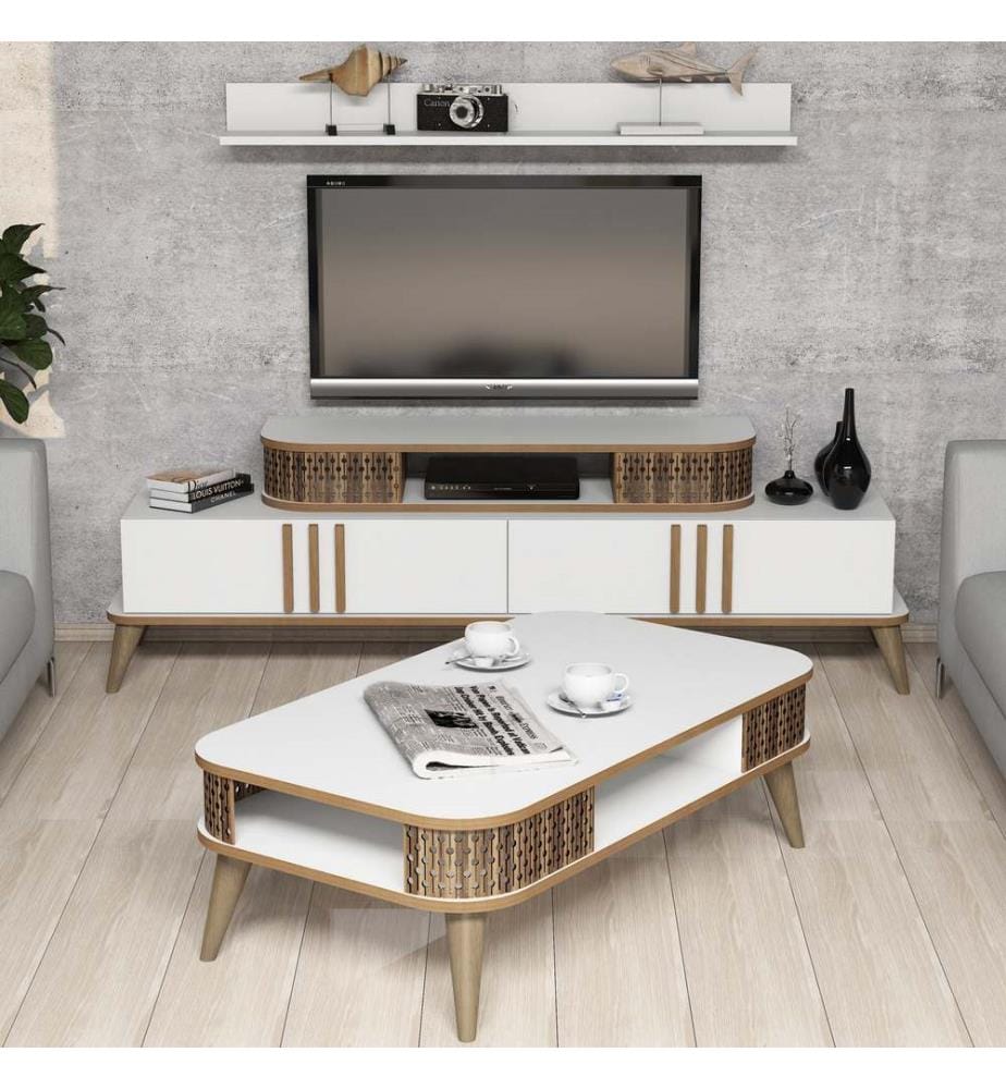 Weiss, Wohnzimmer, 51,6X168X39 cm, Melaminbeschichtete Partikelplatte