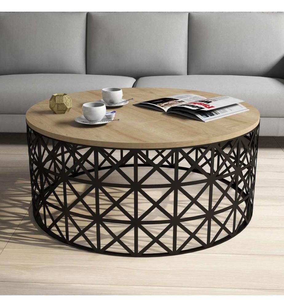 Couleur Chêne, Noire, Tables Basses, 90X90X38 cm, Plaque De Particules Enrobée De Mélamine