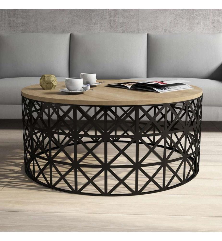 Couleur Chêne, Noire, Tables Basses, 90X90X38 cm, Plaque De Particules Enrobée De Mélamine