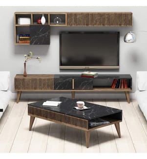 Nussbaumfarbe,Schwarz, Wohnzimmer, 40X180X35 cm, Melaminbeschichtete Partikelplatte